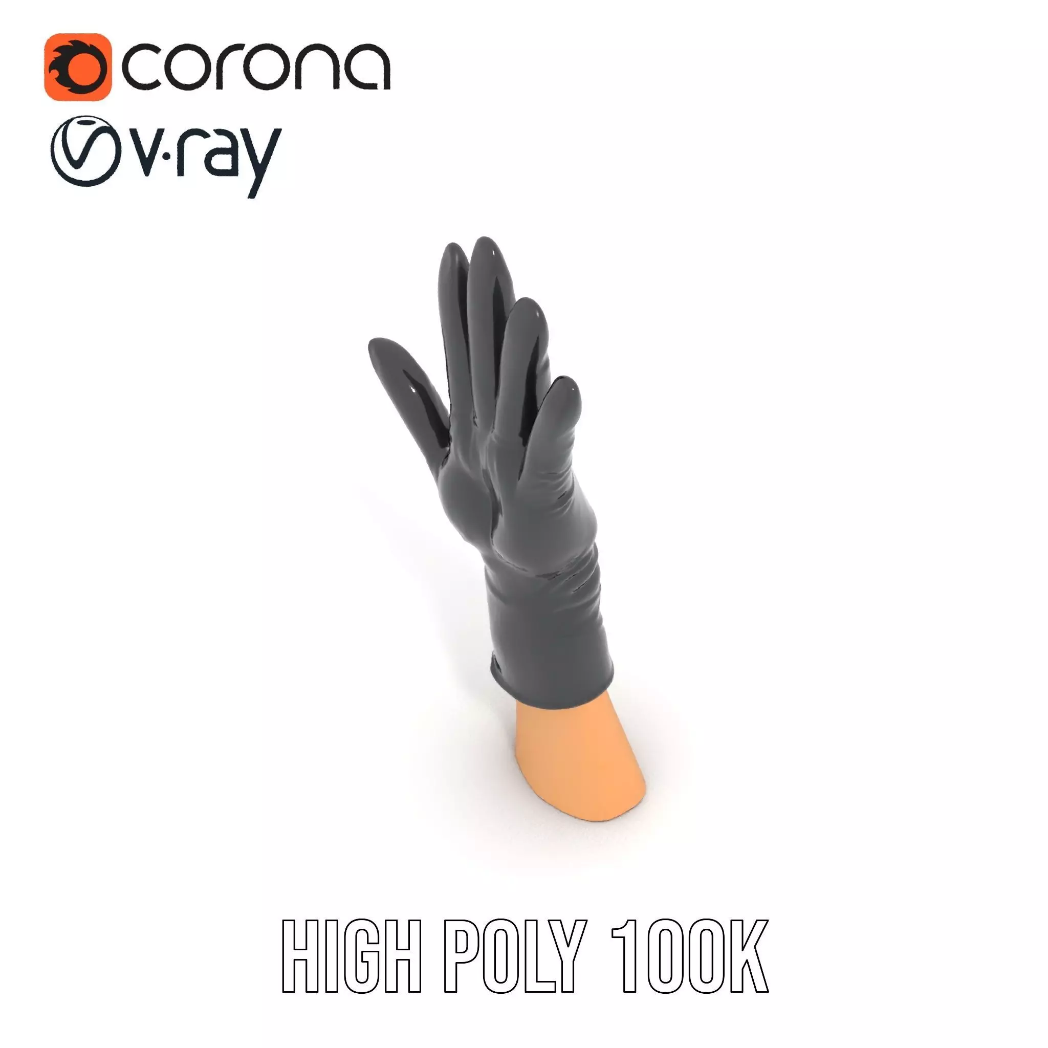 Black Leather Glove Model Pack Low-poly 3D model_28