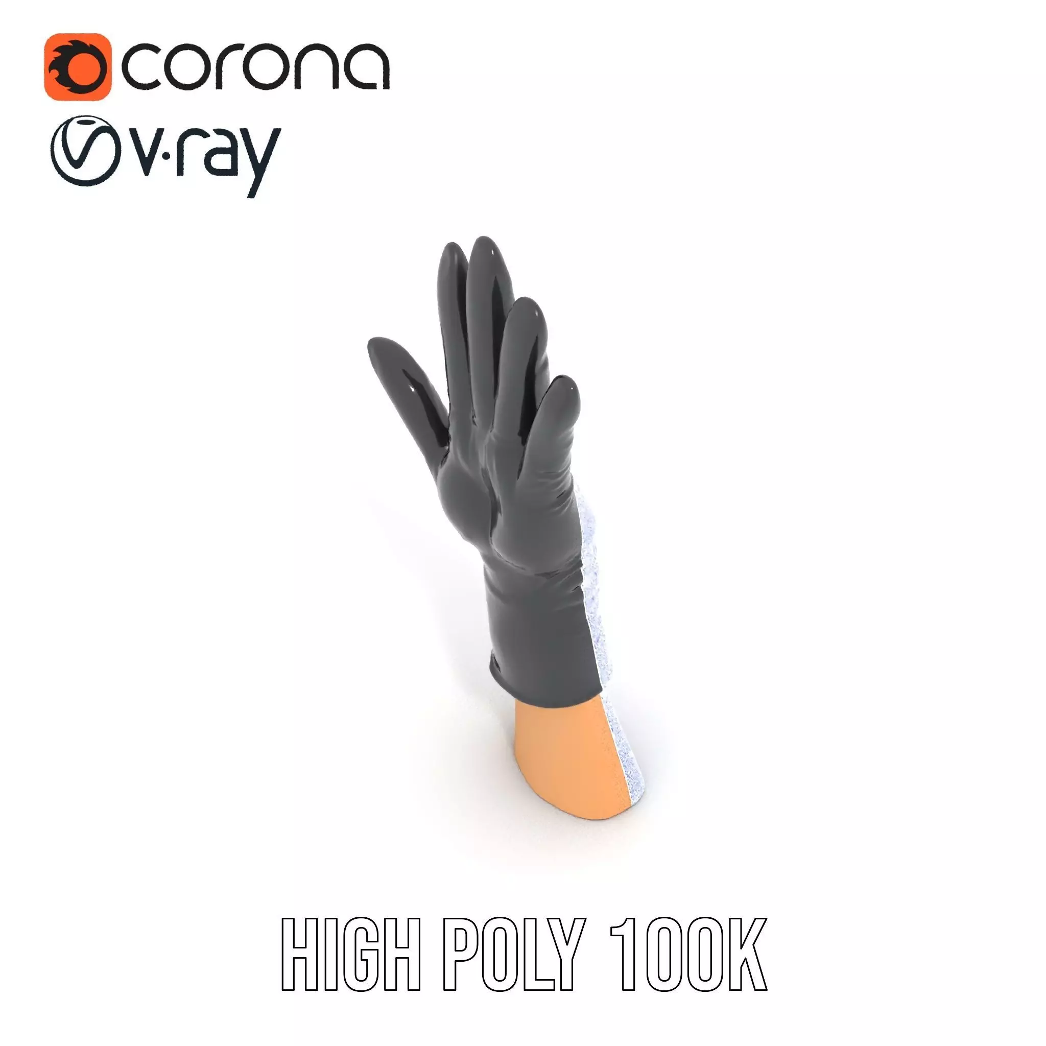 Black Leather Glove Model Pack Low-poly 3D model_22