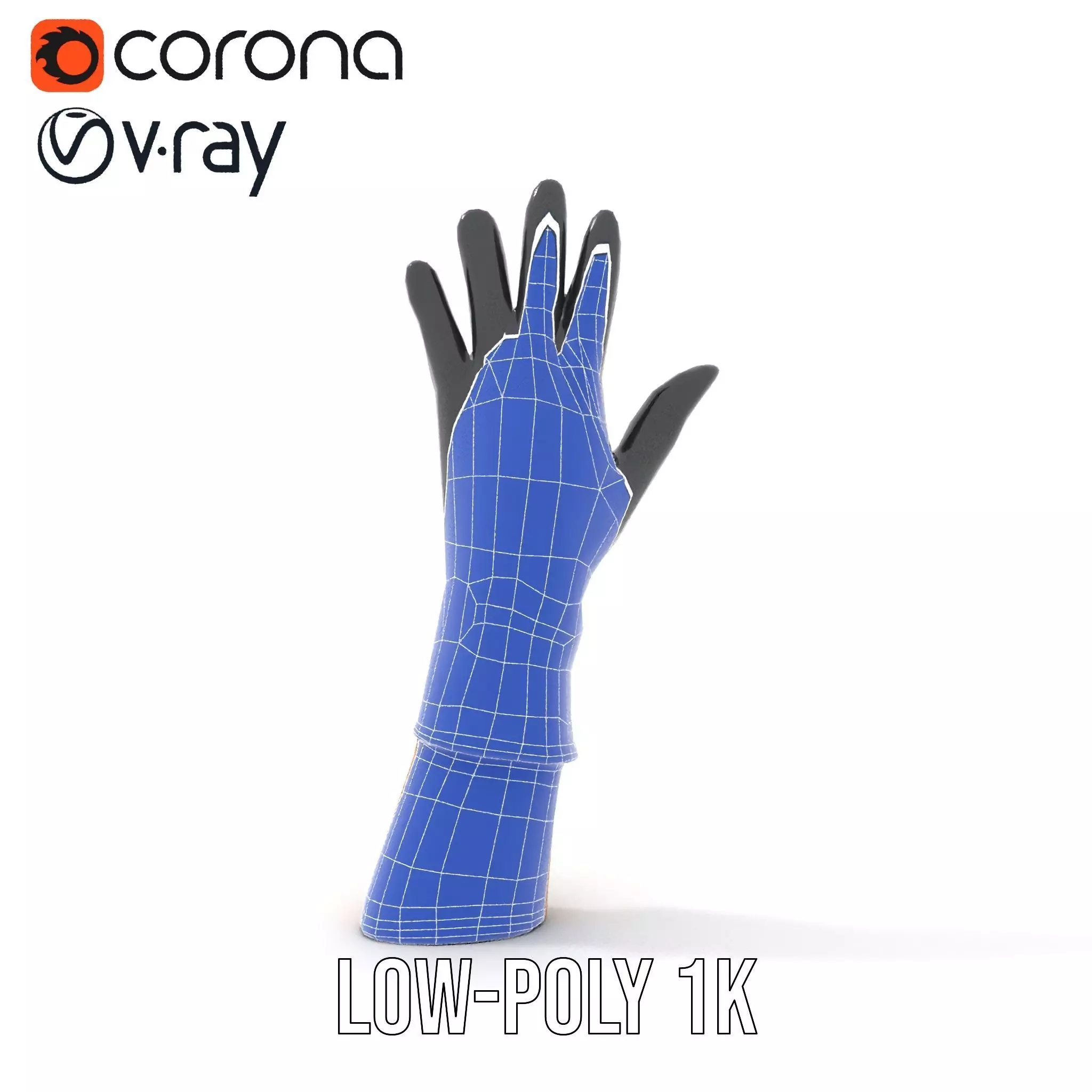 Black Leather Glove Model Pack Low-poly 3D model_11