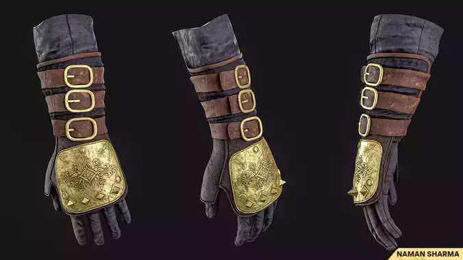 Medieval Armored Leather Glove Game Ready PBR