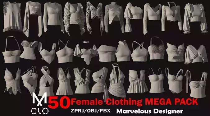 50 Female Clothing MEGA PACK-3D Model
