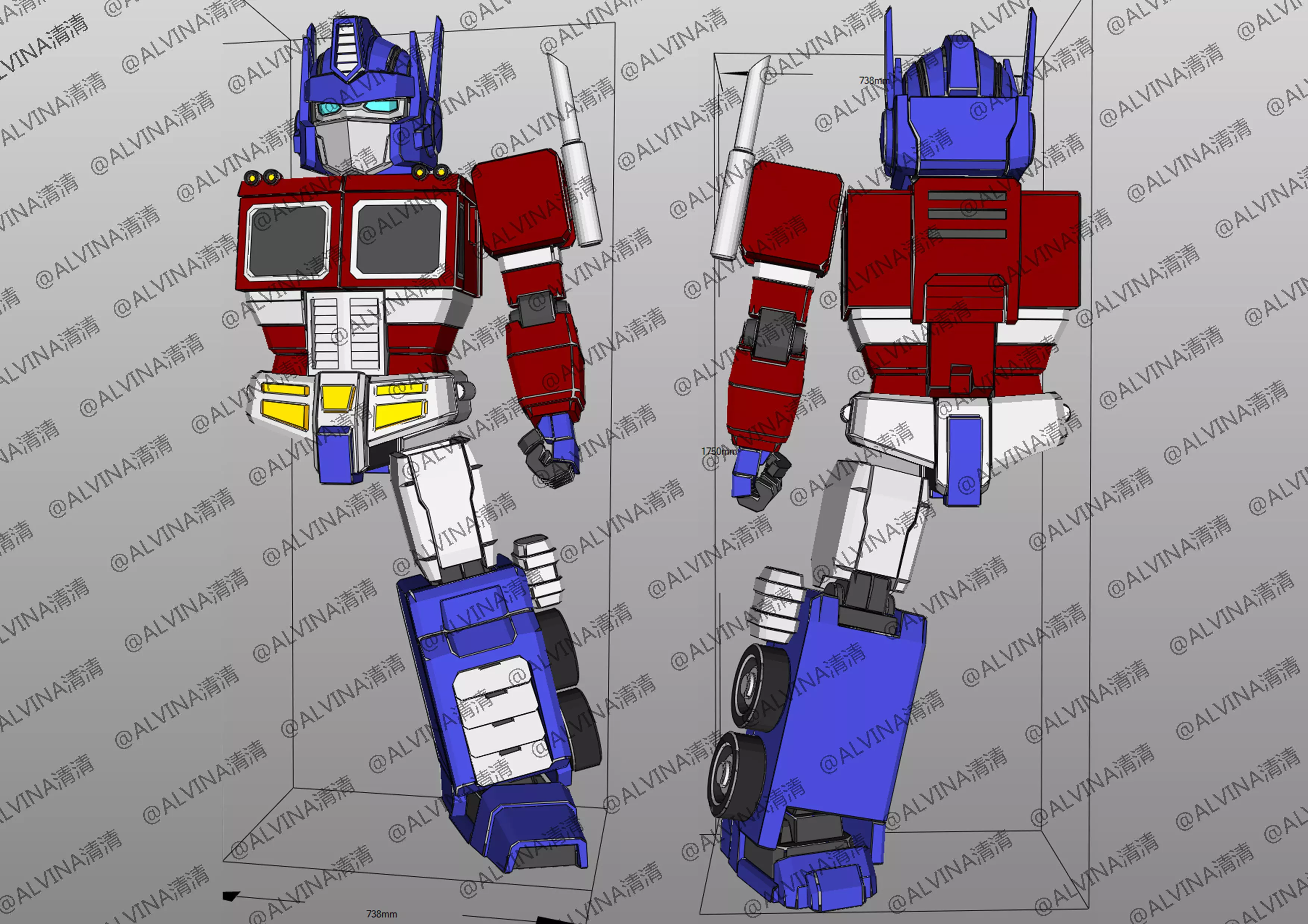 SD G1 Optimus Prime Armor - DIY Cosplay Pepakura Foam Template Low-poly 3D model_1