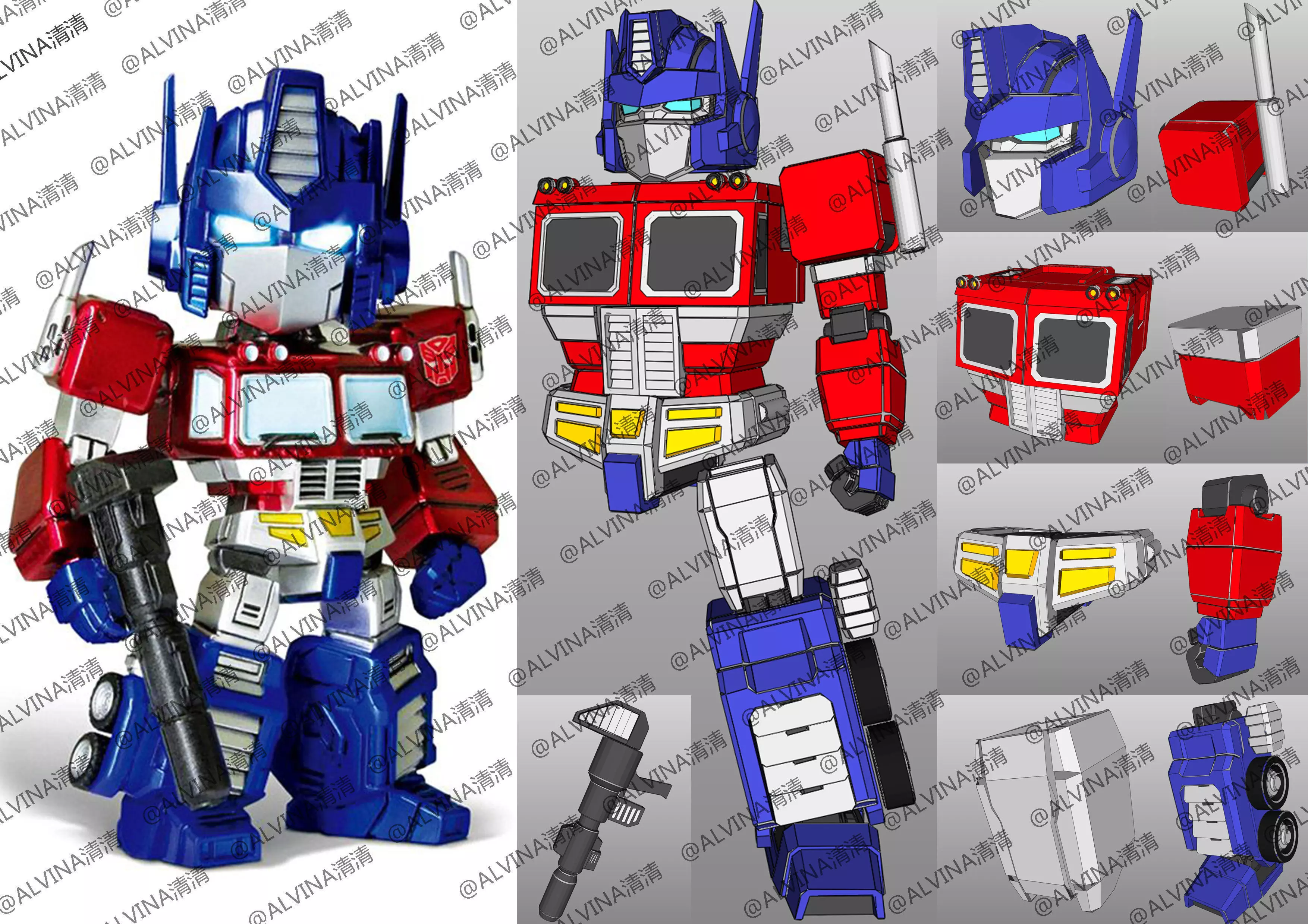 SD G1 Optimus Prime Armor - DIY Cosplay Pepakura Foam Template Low-poly 3D model_0