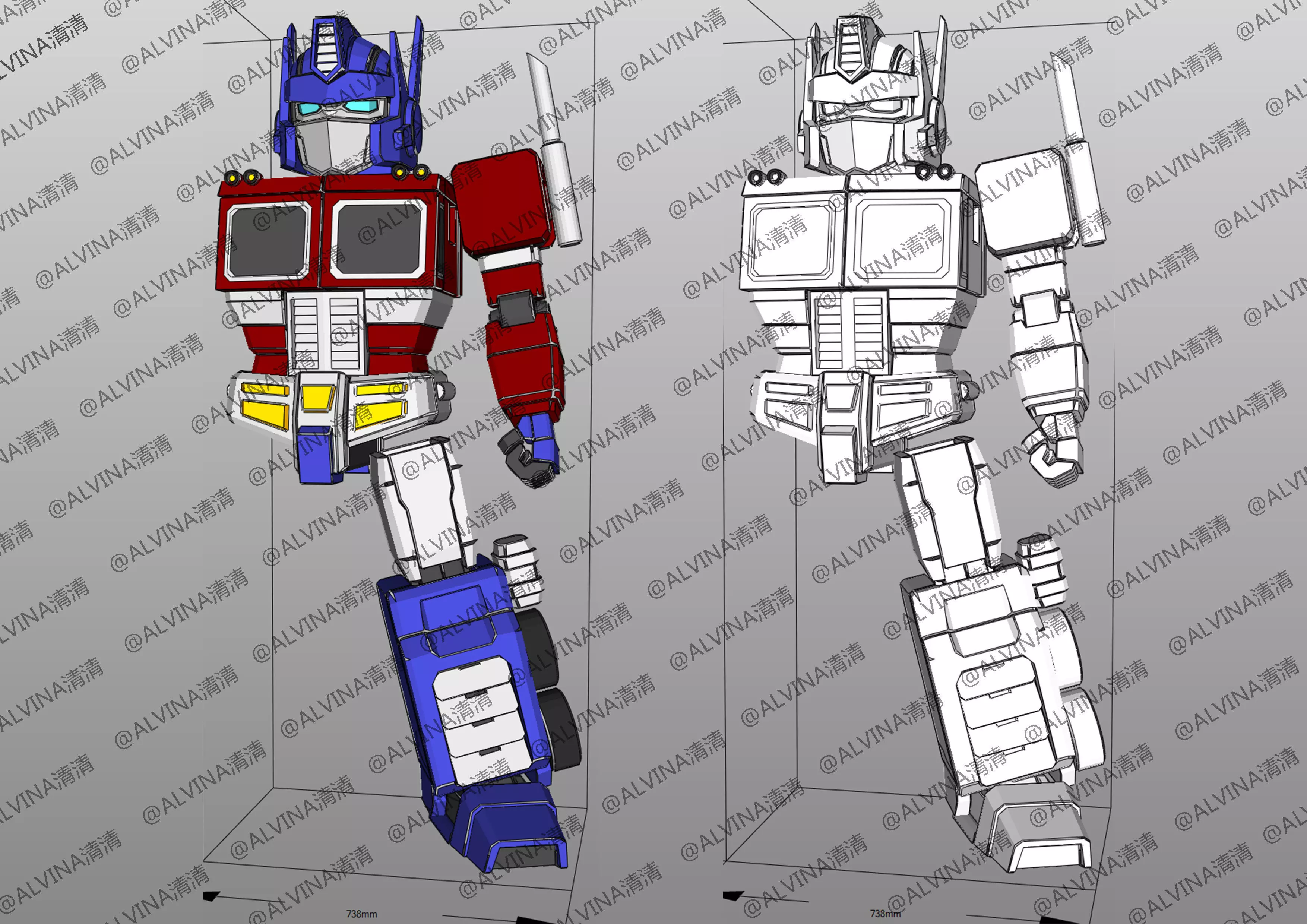 SD G1 Optimus Prime Armor - DIY Cosplay Pepakura Foam Template Low-poly 3D model_2