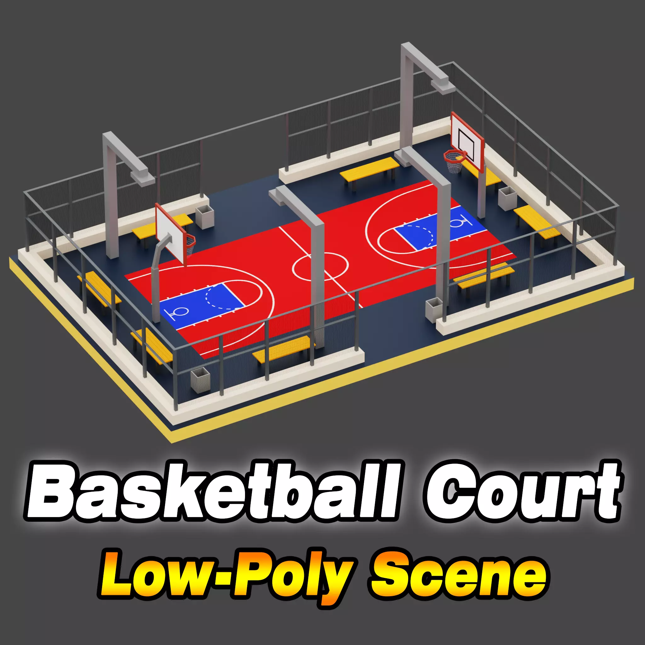 Low-Poly Basketball Court Scene Low-poly 3D model_0