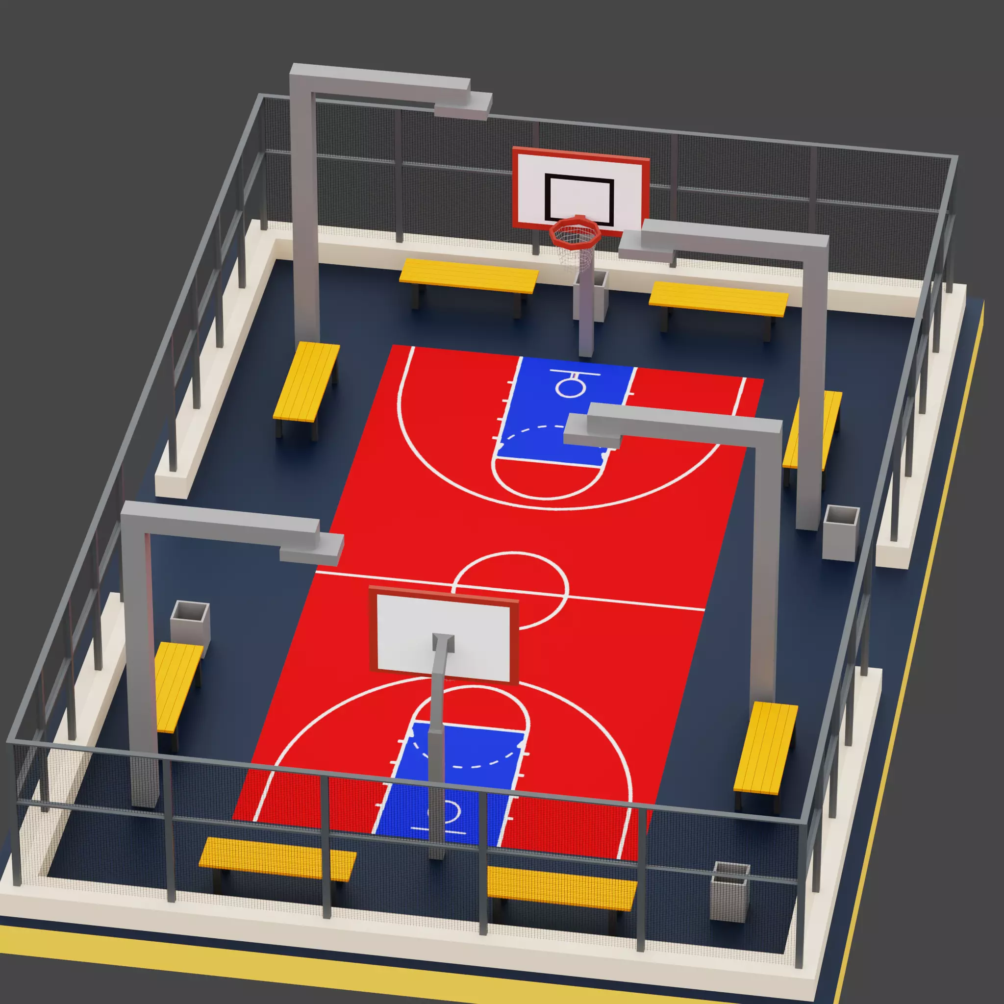Low-Poly Basketball Court Scene Low-poly 3D model_2