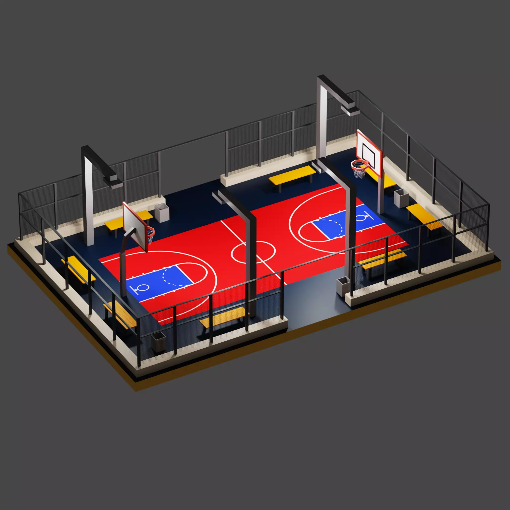 Low-Poly Basketball Court Scene Low-poly 3D model_1