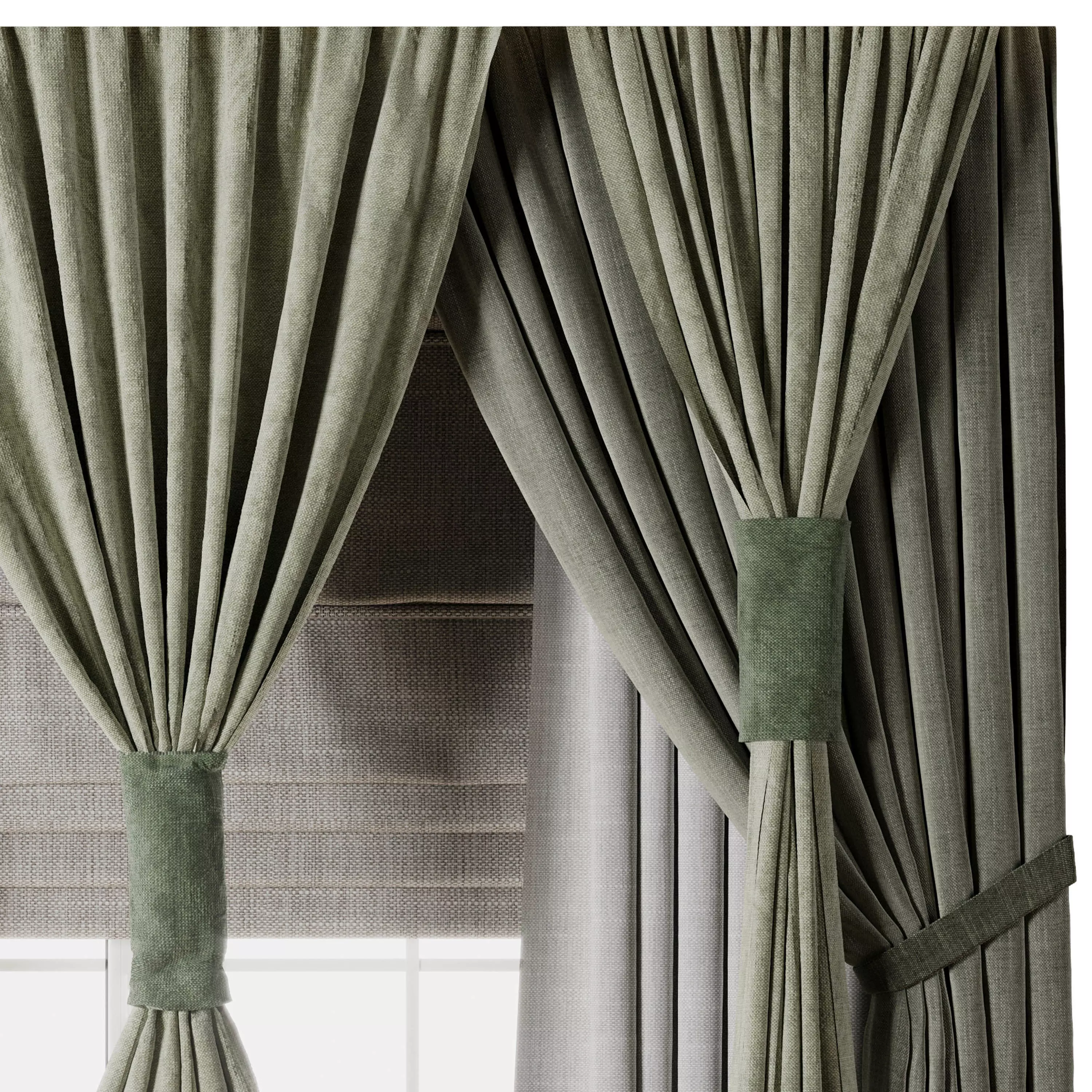 Classic green Curtain with Roman blinds Curtain 021 HBH Low-poly 3D model_4