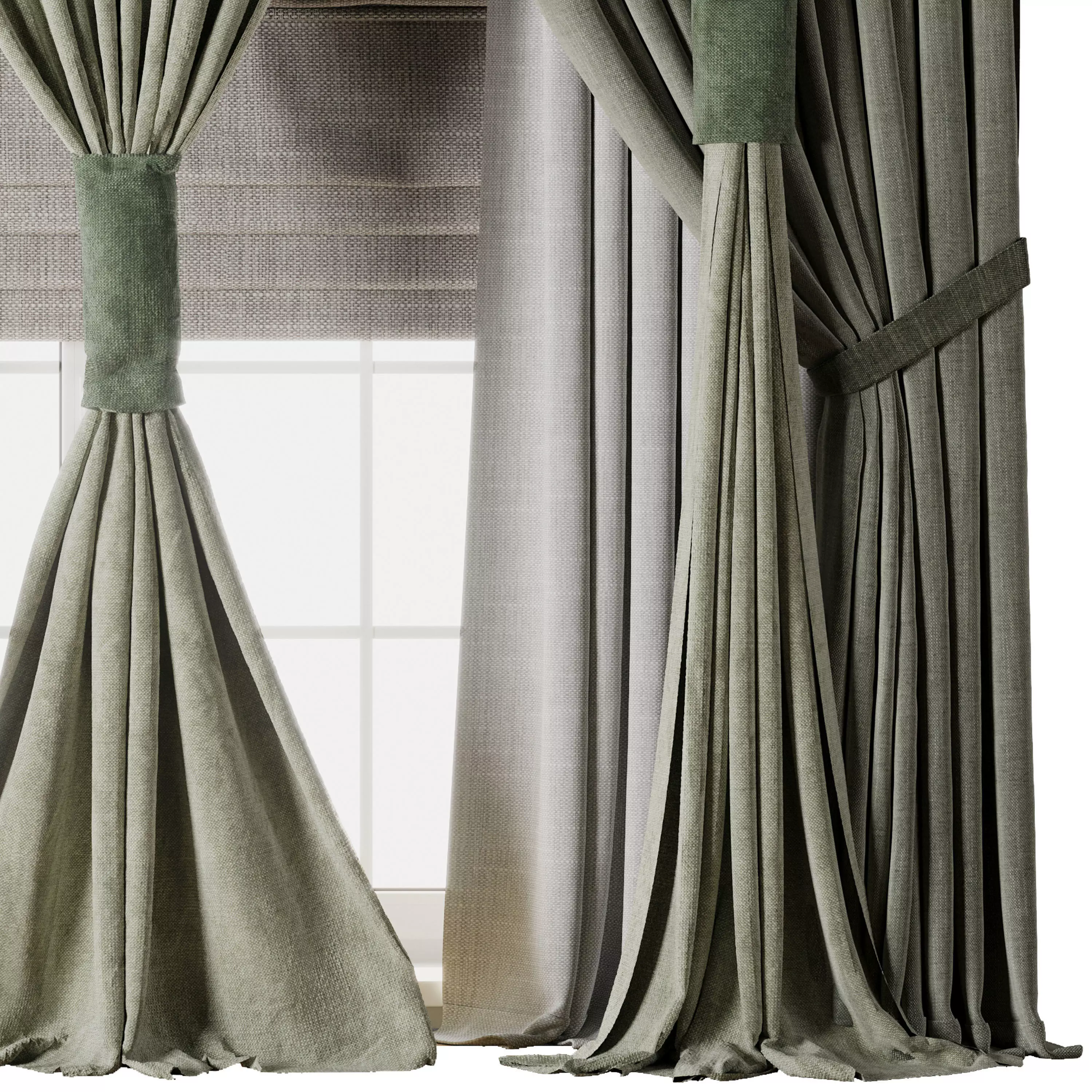 Classic green Curtain with Roman blinds Curtain 021 HBH Low-poly 3D model_5