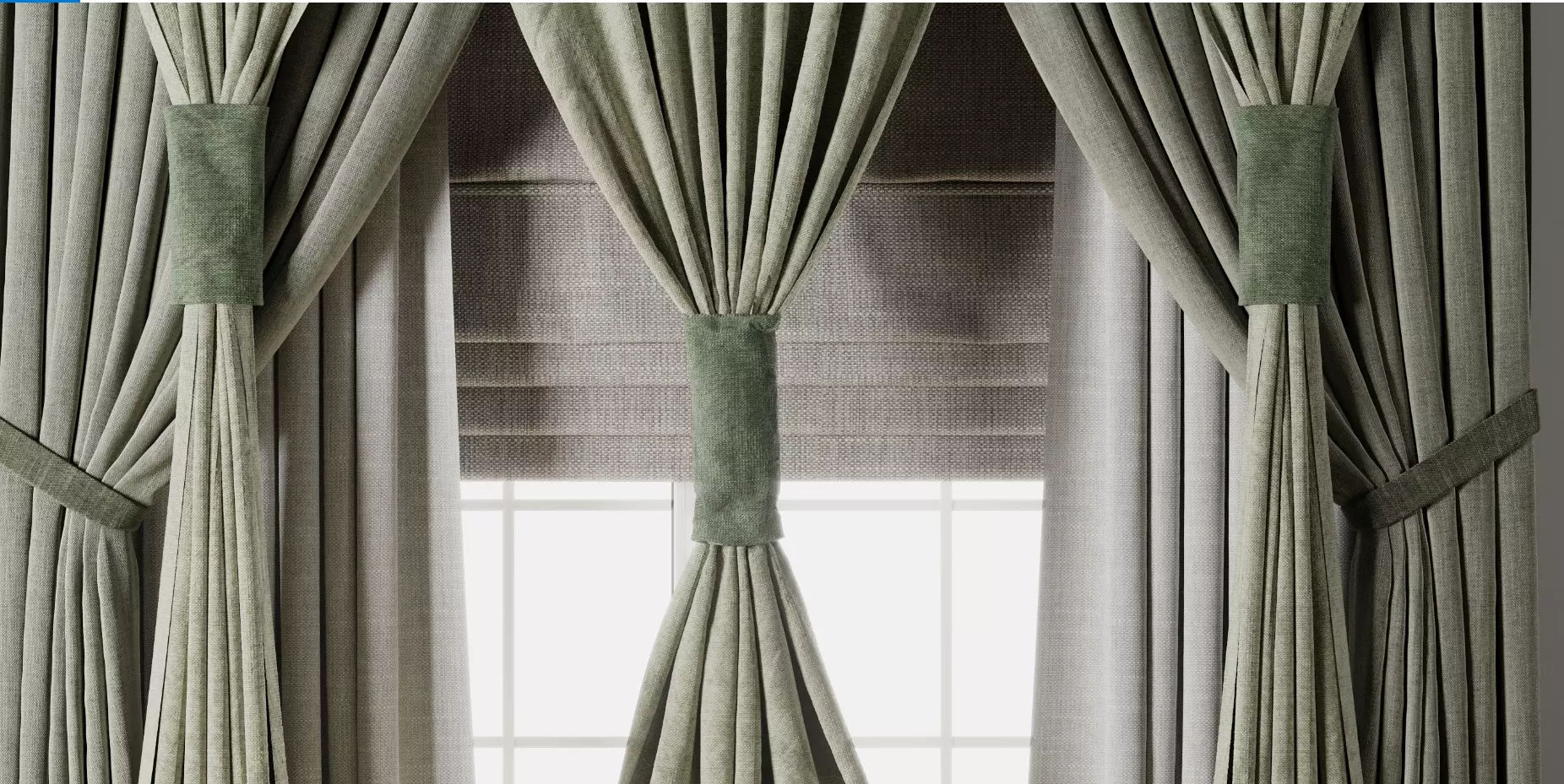Classic green Curtain with Roman blinds Curtain 021 HBH Low-poly 3D model_9