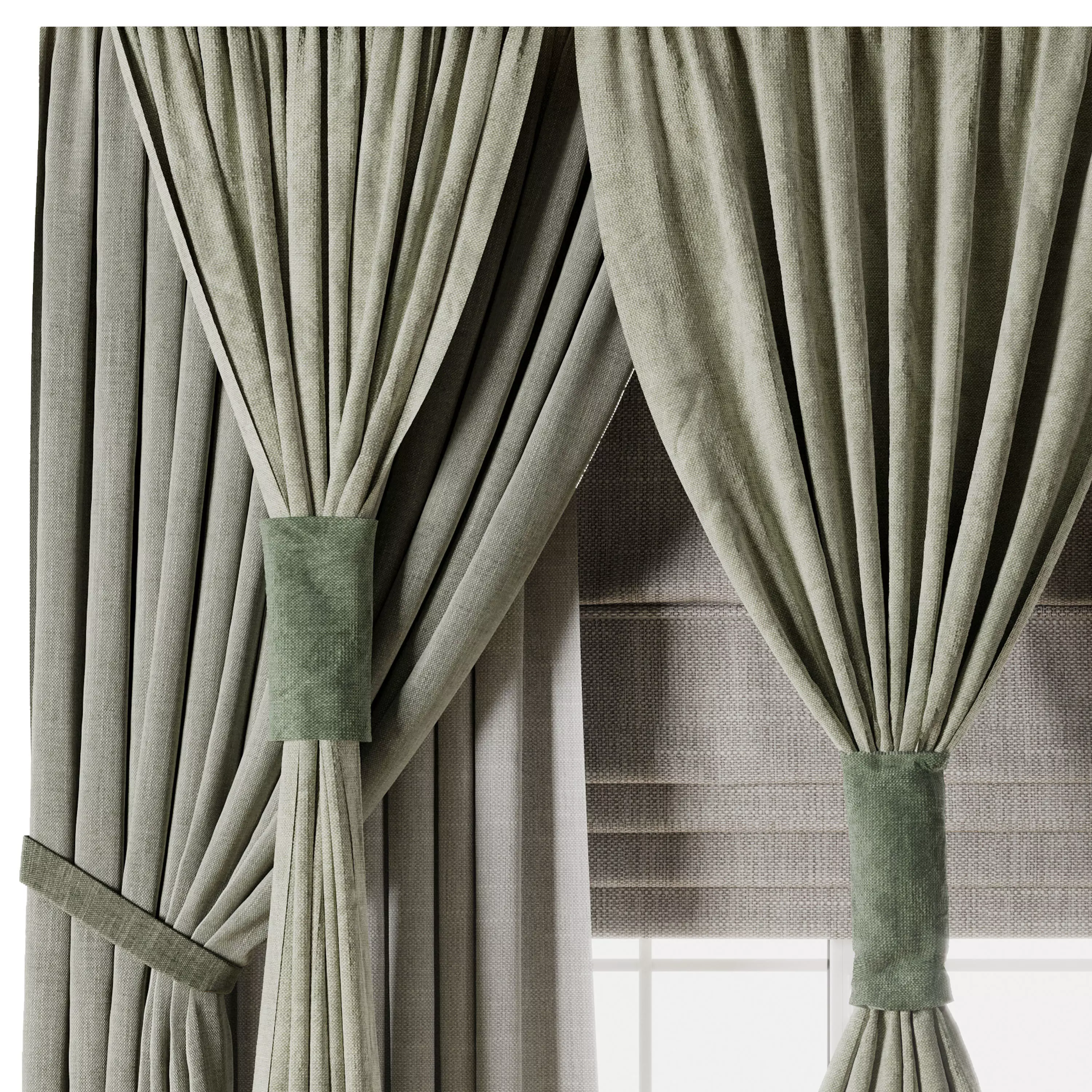 Classic green Curtain with Roman blinds Curtain 021 HBH Low-poly 3D model_3