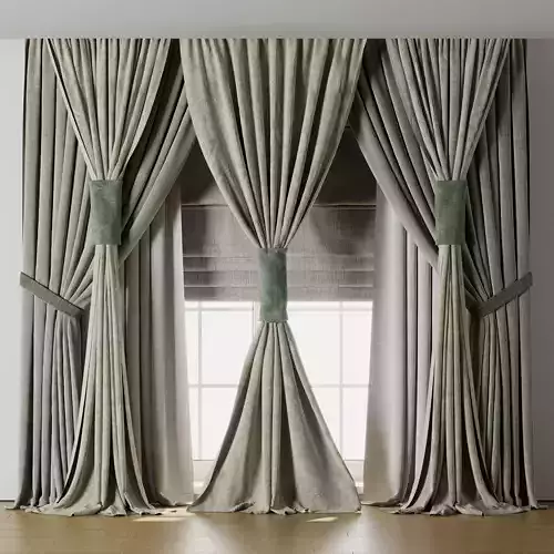 Classic green Curtain with Roman blinds Curtain 021 HBH