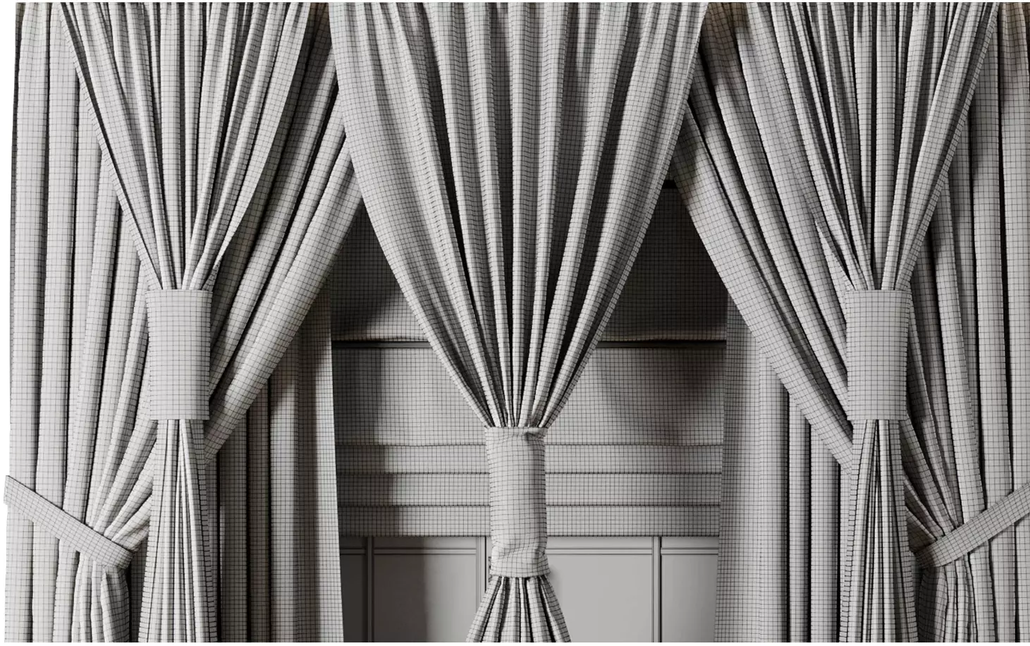 Classic green Curtain with Roman blinds Curtain 021 HBH Low-poly 3D model_10