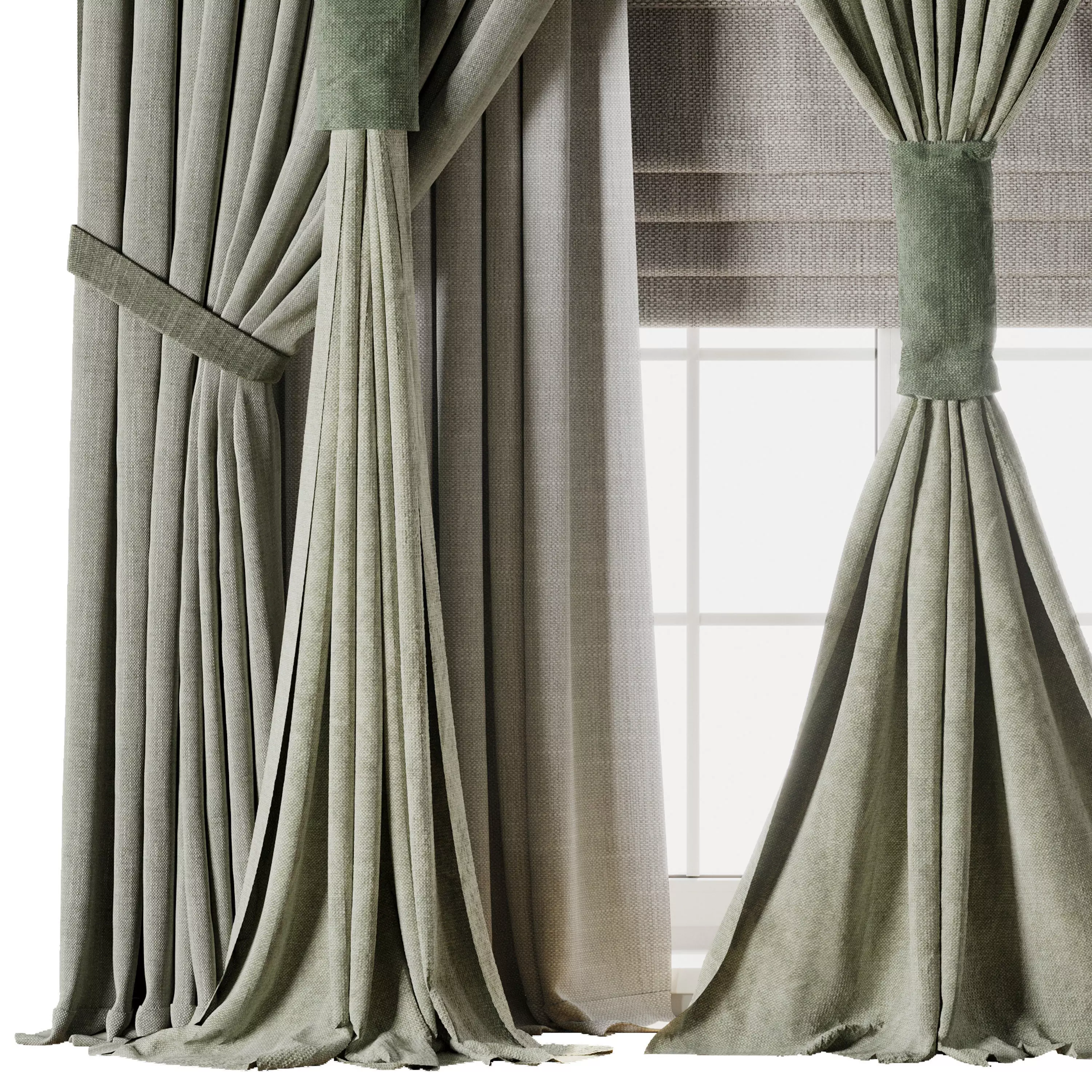 Classic green Curtain with Roman blinds Curtain 021 HBH Low-poly 3D model_2