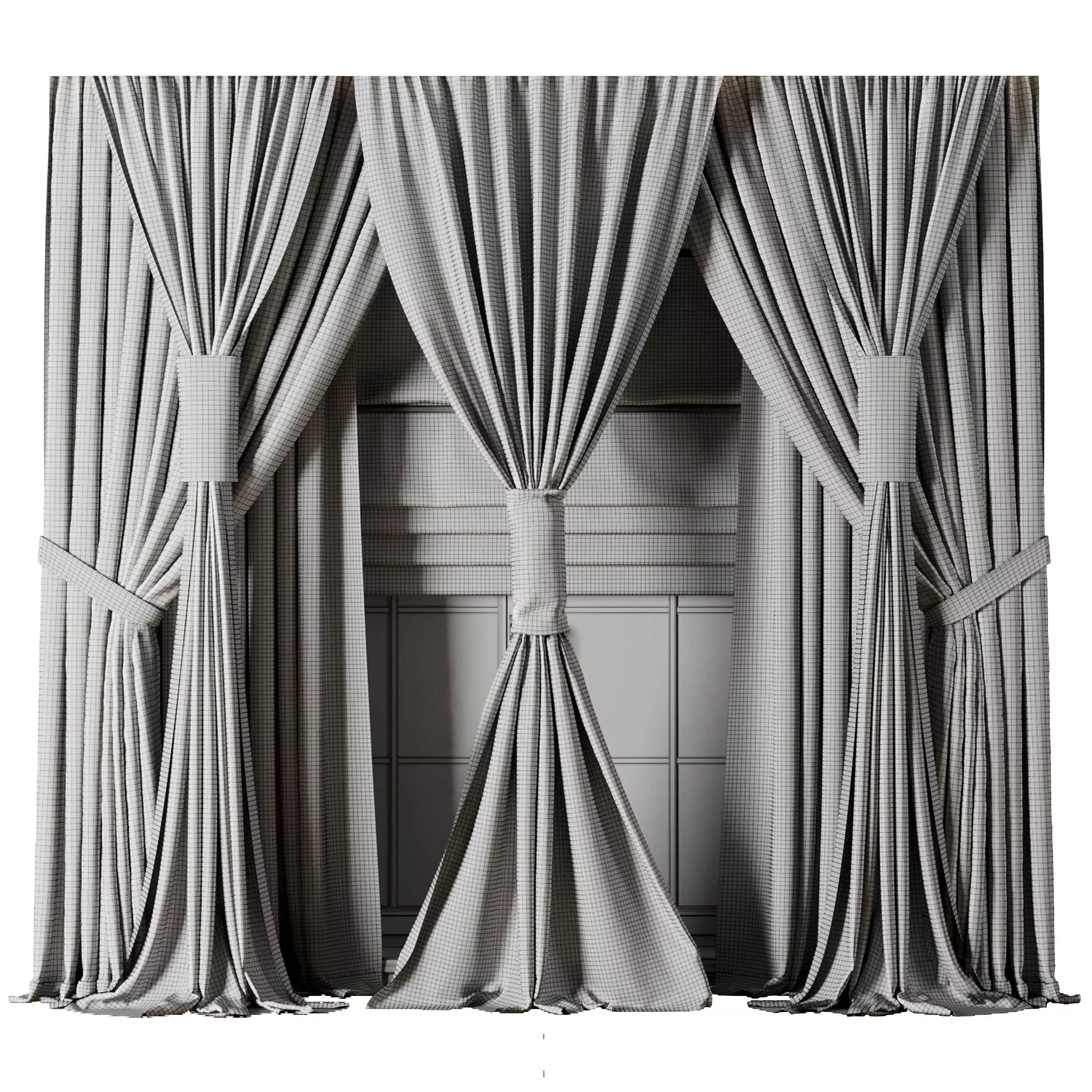 Classic green Curtain with Roman blinds Curtain 021 HBH Low-poly 3D model_6