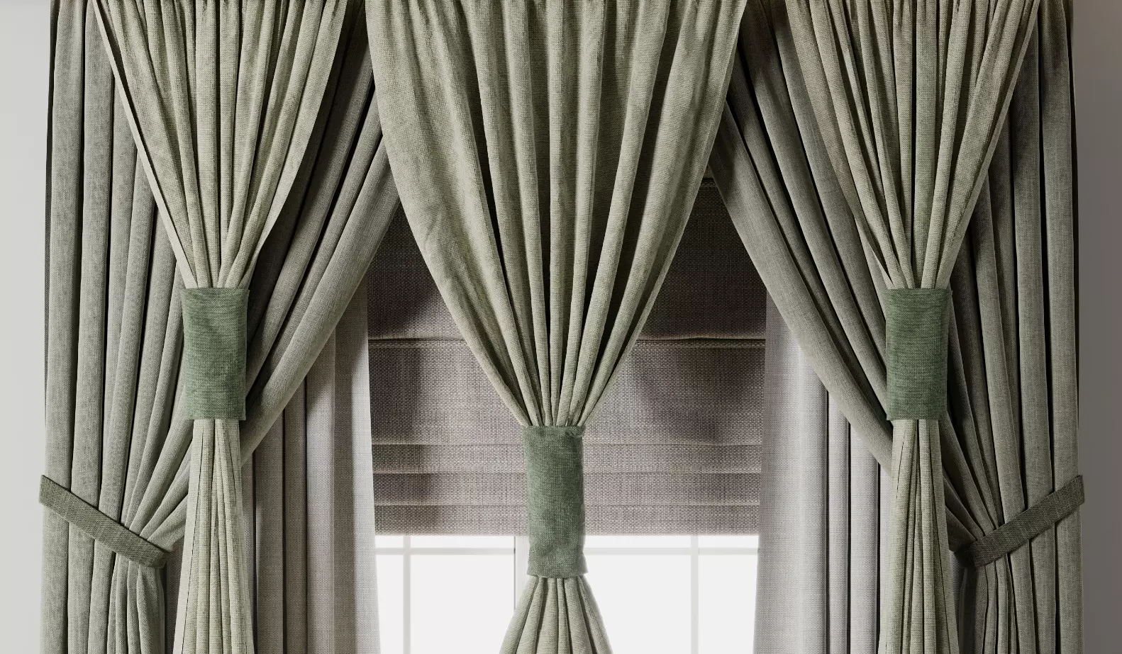 Classic green Curtain with Roman blinds Curtain 021 HBH Low-poly 3D model_7