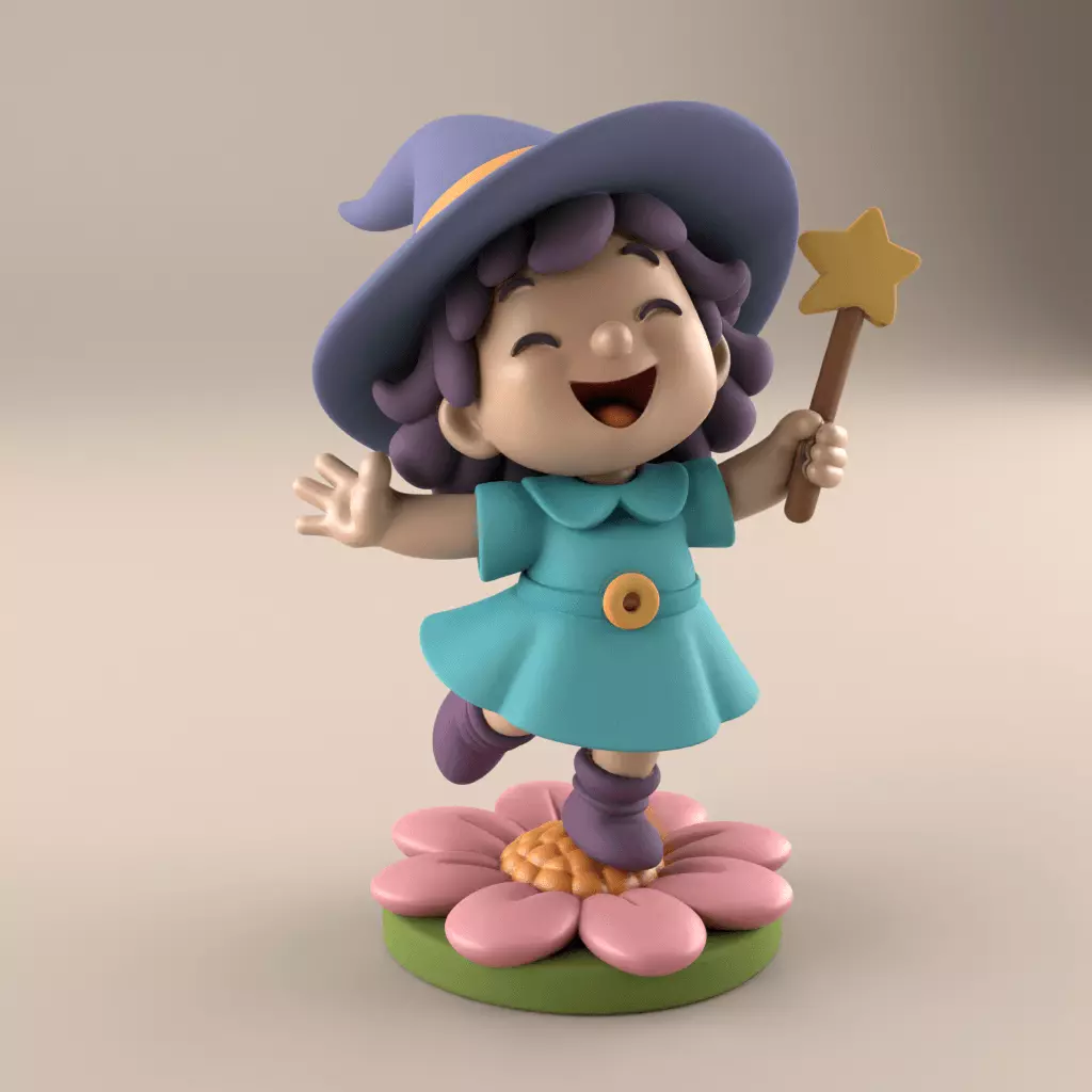 Cute Magic Witch Girl STL for 3D Print 3D print model_0