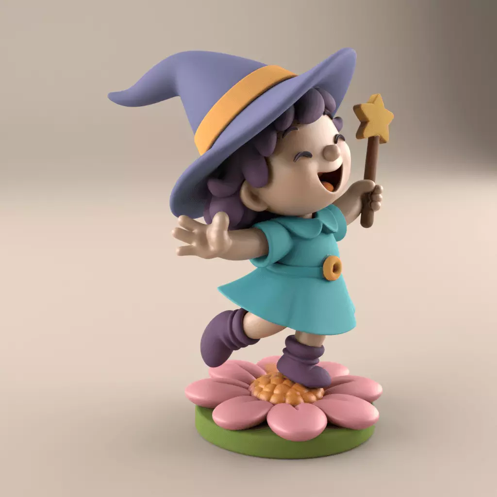 Cute Magic Witch Girl STL for 3D Print 3D print model_3