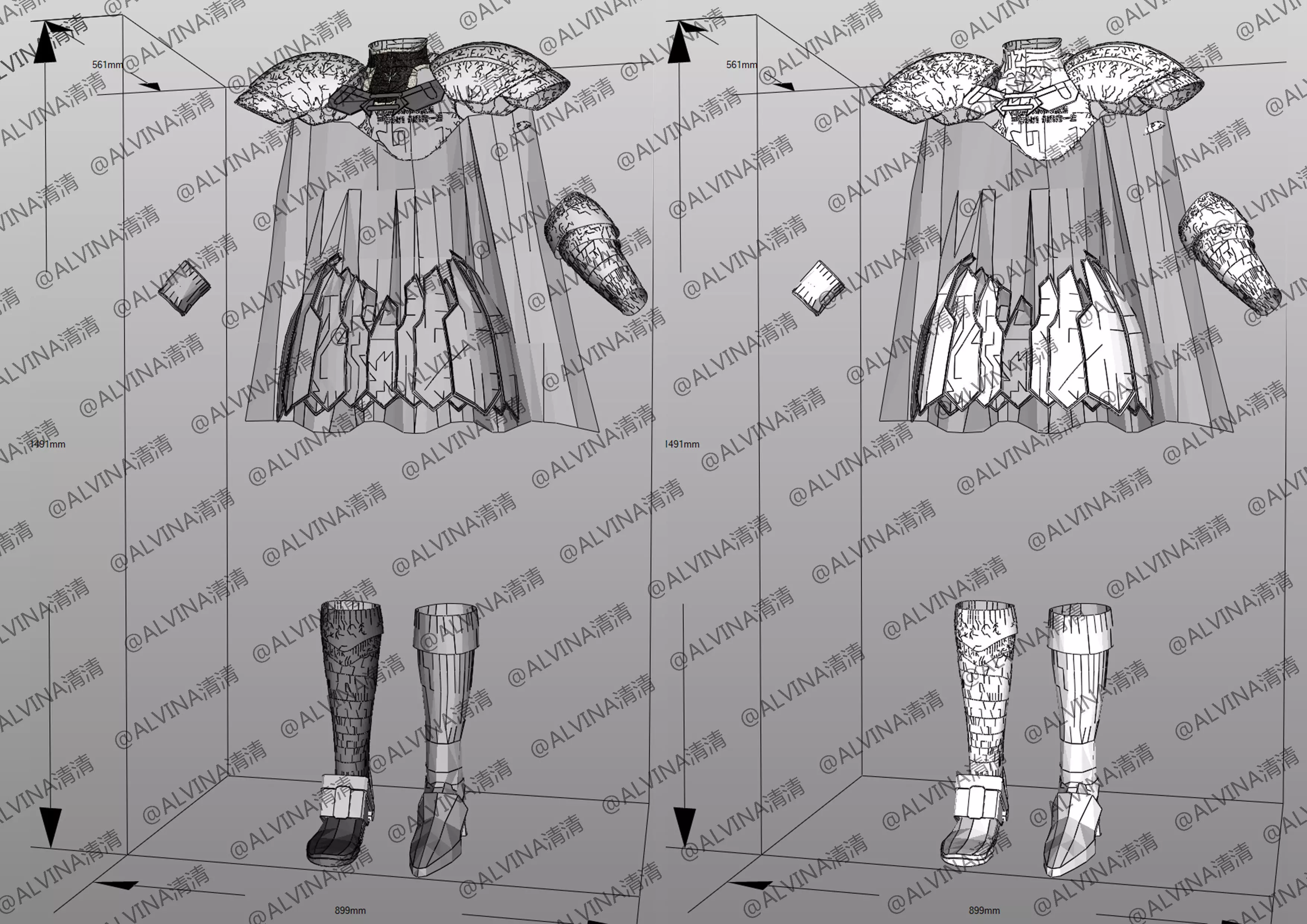 Claymore Teresa Armor - DIY Cosplay Pepakura Foam Template Low-poly 3D model_1