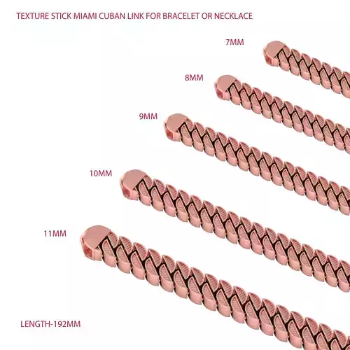 5 SET OF TEXTURE STICK MIAMI CUBAN LINK FOR BRACELET OR NECKLACE 3D Model Collection