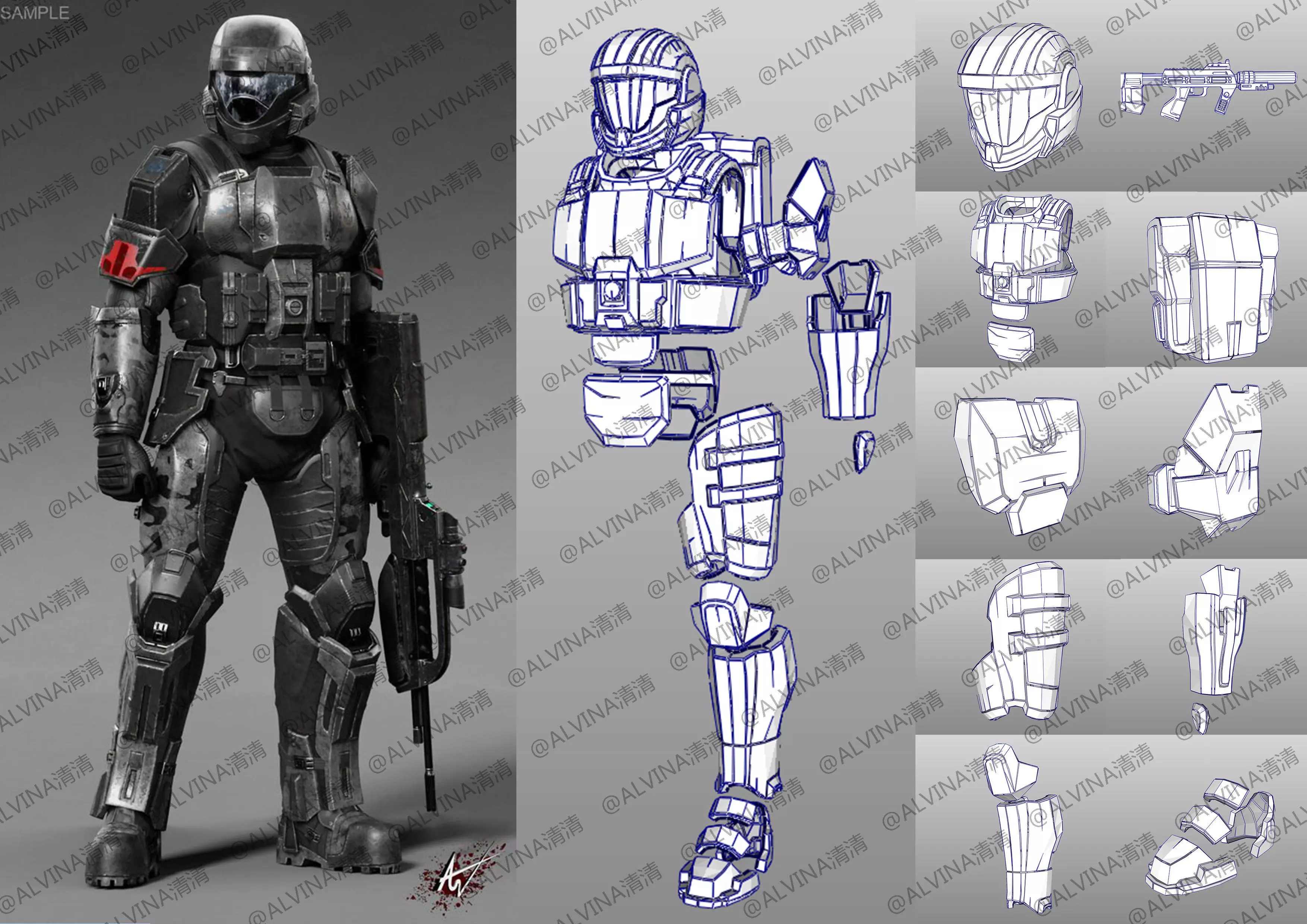 Halo ODST Armor - DIY Cosplay Pepakura Foam Template Low-poly 3D model_0