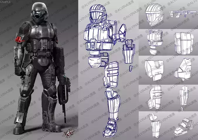 Halo ODST Armor - DIY Cosplay Pepakura Foam Template Low-poly 3D model