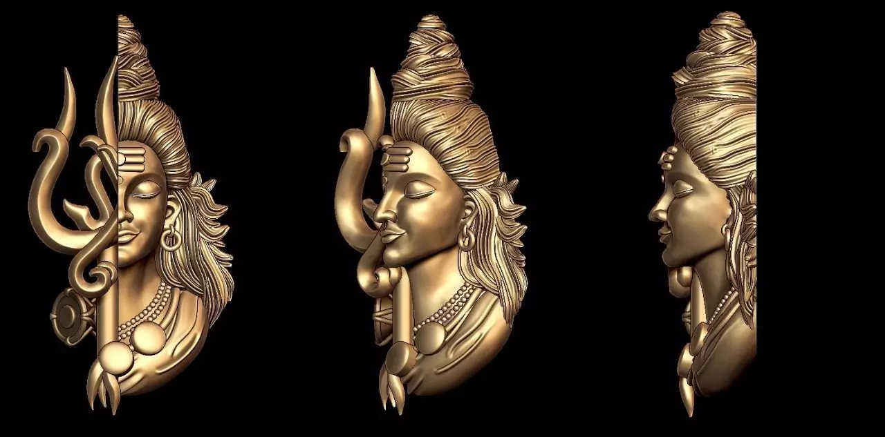 Half Trishul Half Shiva Pendant  3D print model_0