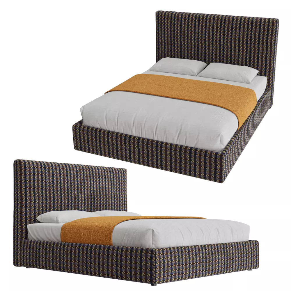 Woven Fabric Upholstered Platform Bed 3D model