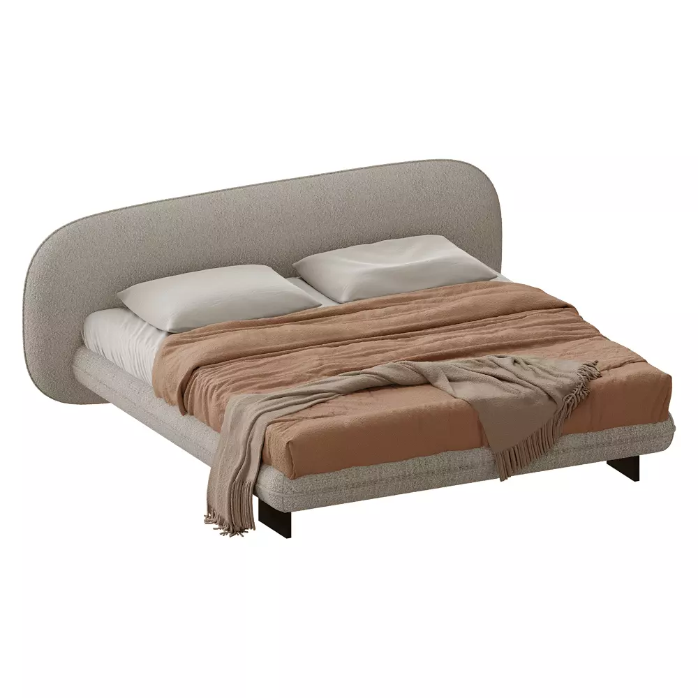 SoftCurve Upholstered Platform Bed with Pillows and Throw 3D model