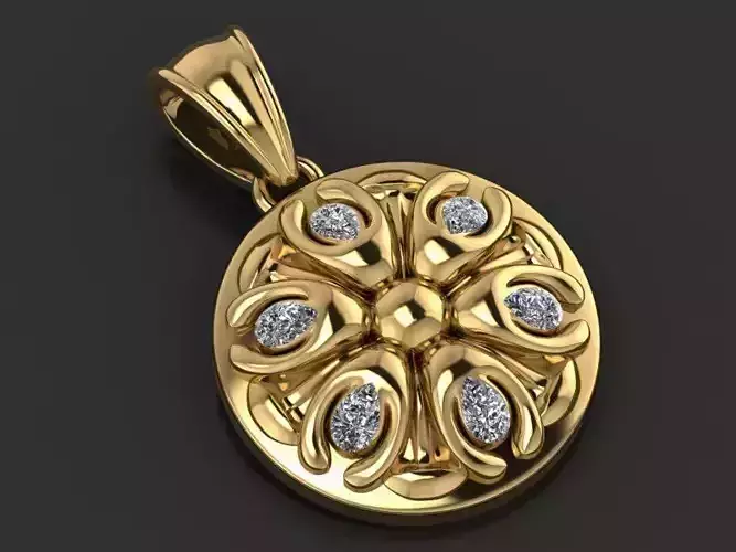 gold floral pendant 3D printable model 