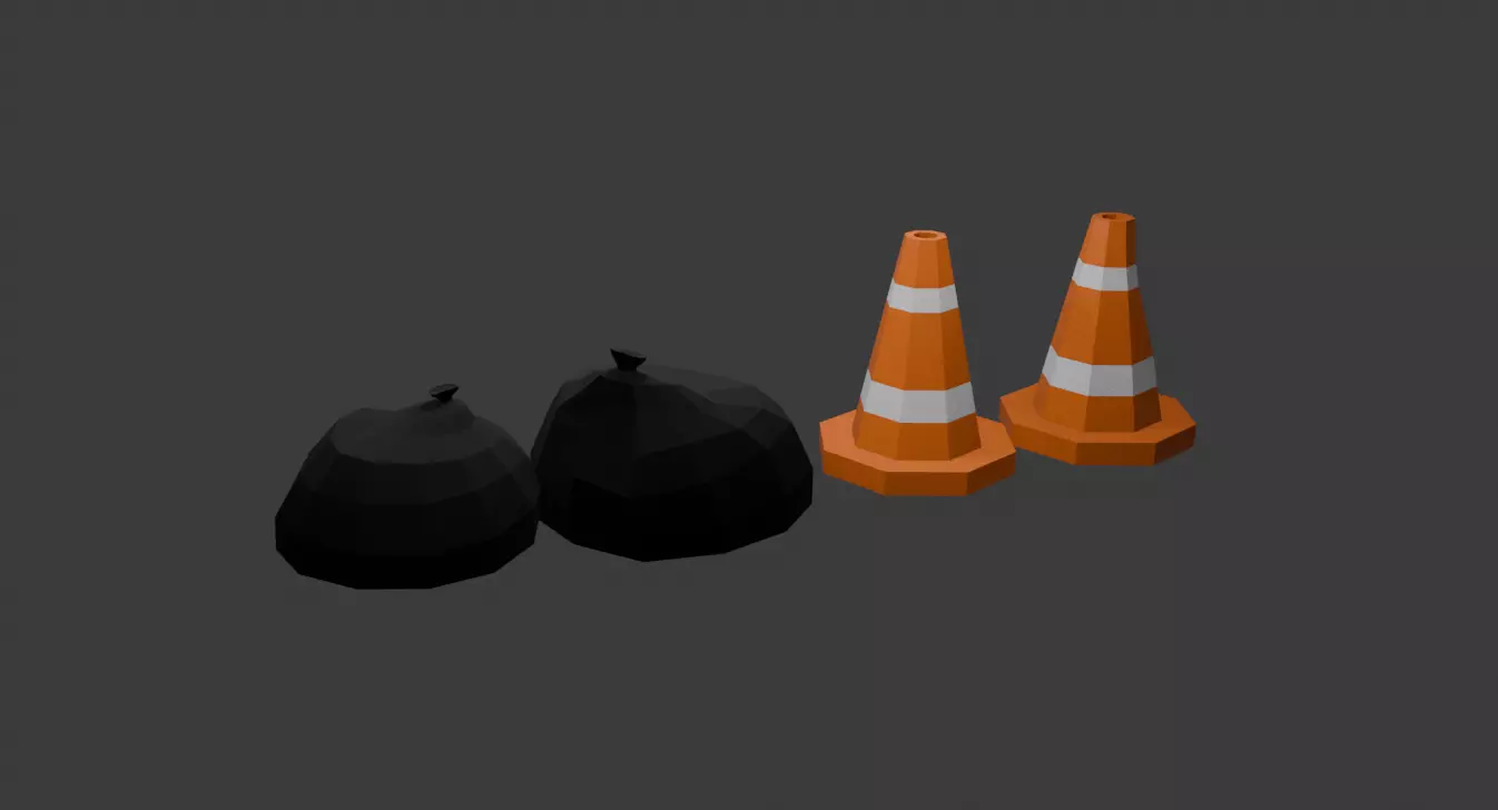LowPoly trash and cone Free low-poly 3D model