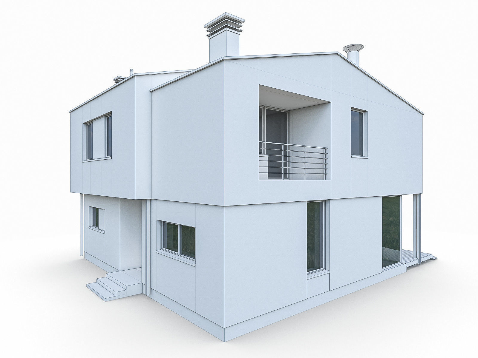 Modern Cottage Houses- 6 Pack Low-poly 3D model_18