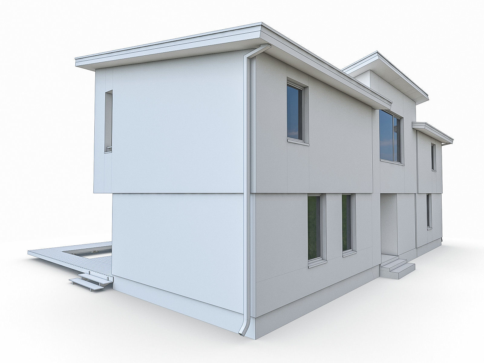 Modern Cottage Houses- 6 Pack Low-poly 3D model_17