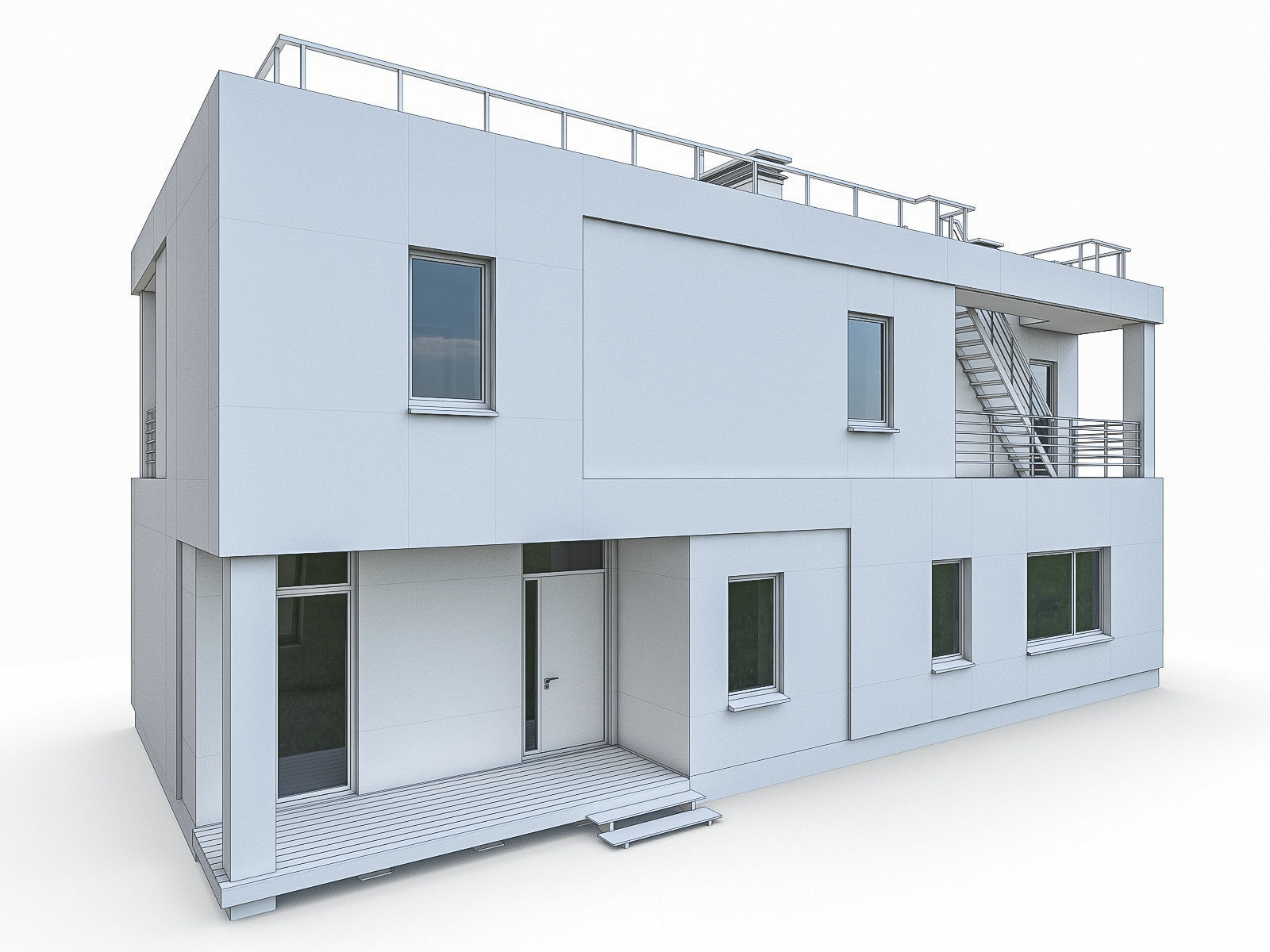 Modern Cottage Houses- 6 Pack Low-poly 3D model_8