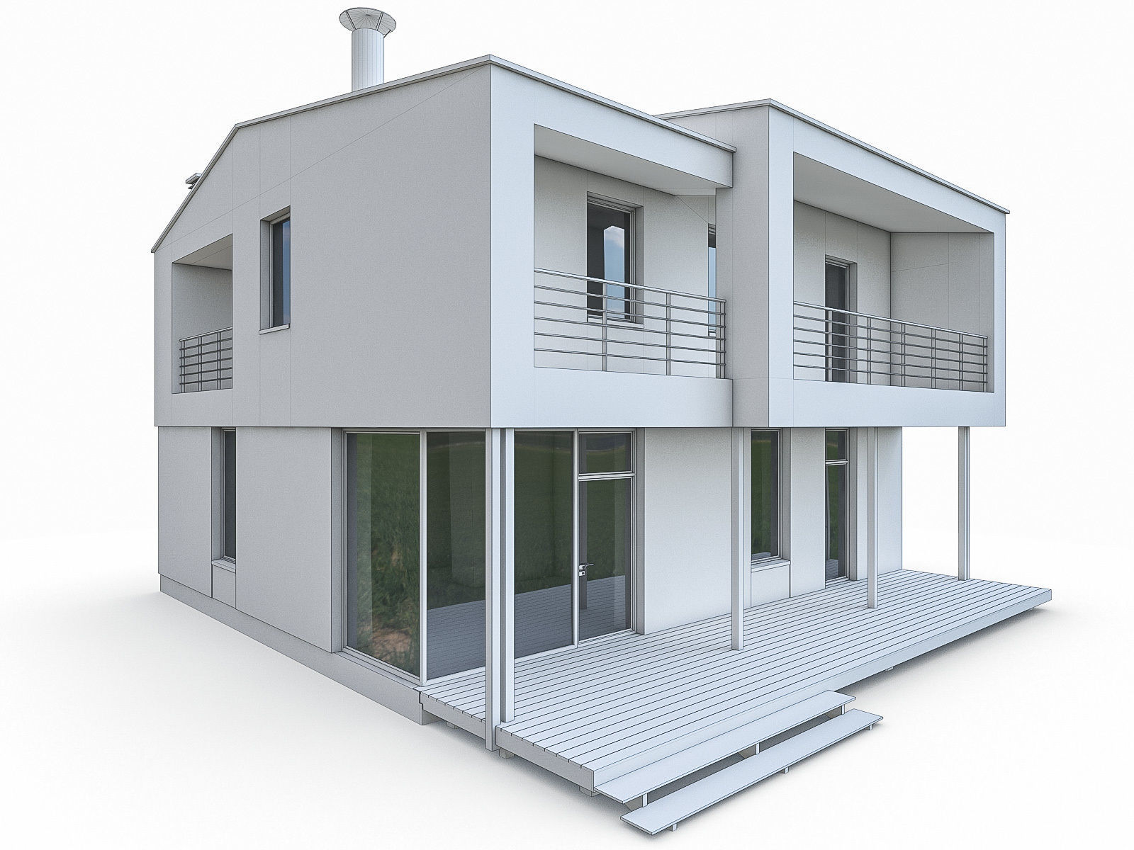 Modern Cottage Houses- 6 Pack Low-poly 3D model_19