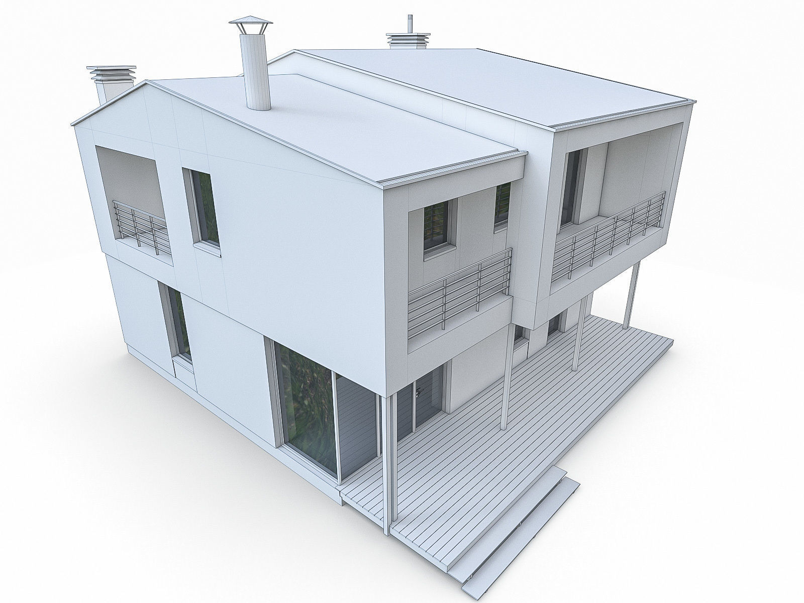 Modern Cottage Houses- 6 Pack Low-poly 3D model_15