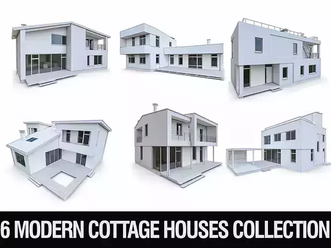 Modern Cottage Houses- 6 Pack Low-poly 3D model