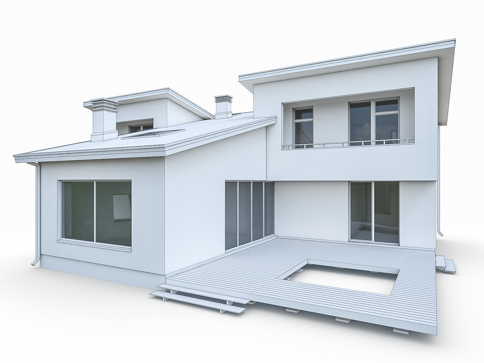 Modern Cottage Houses- 6 Pack Low-poly 3D model_14