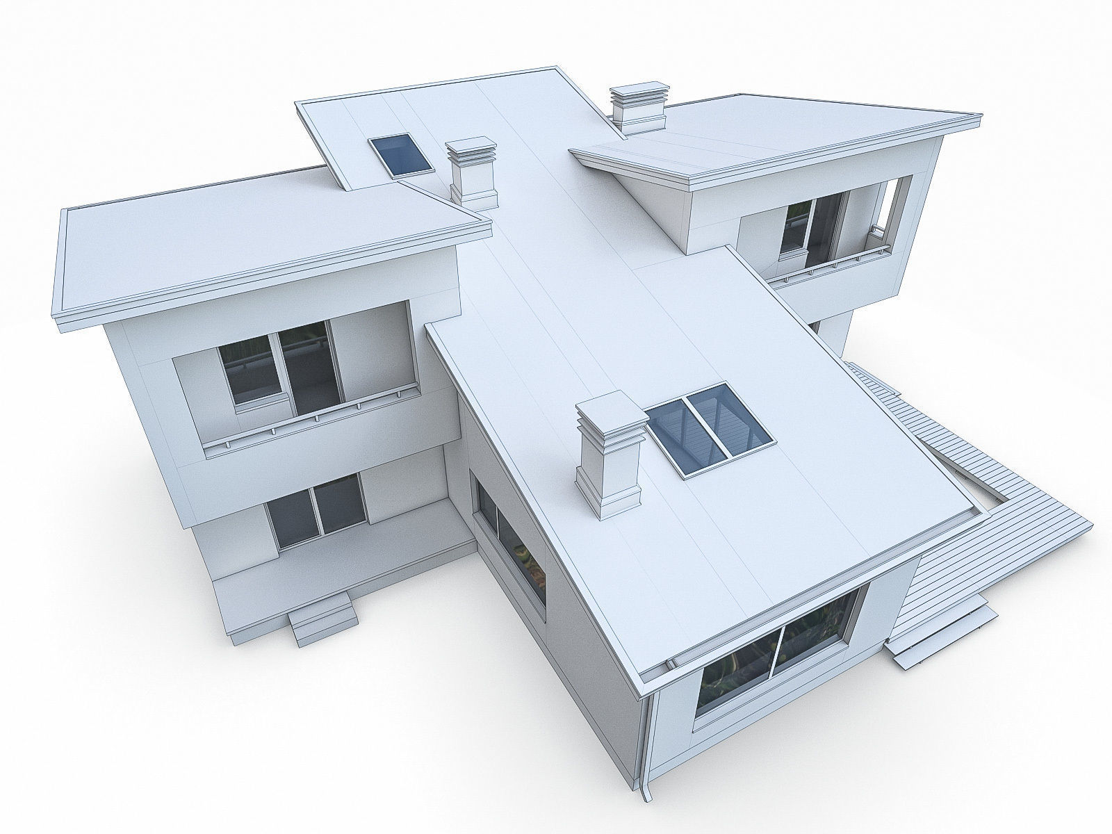 Modern Cottage Houses- 6 Pack Low-poly 3D model_13