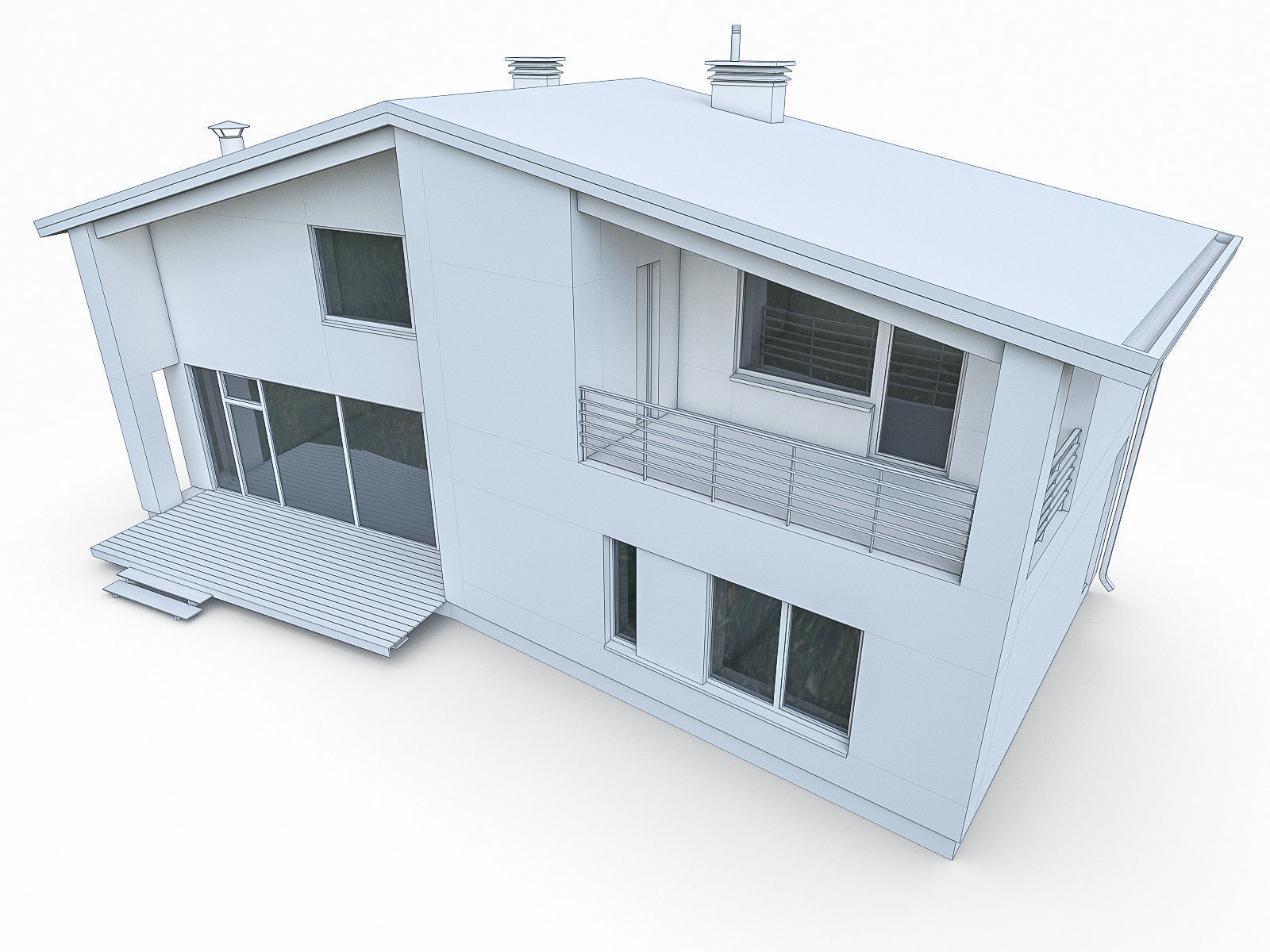 Modern Cottage Houses- 6 Pack Low-poly 3D model_24