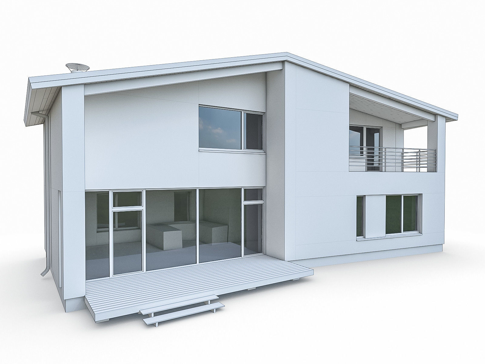 Modern Cottage Houses- 6 Pack Low-poly 3D model_27