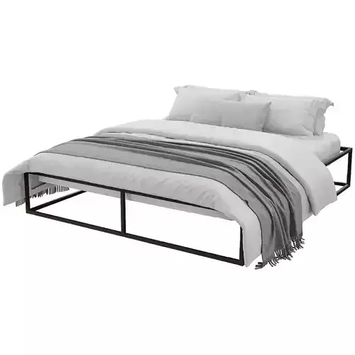 Minimal Metal Platform Bed with Bedding