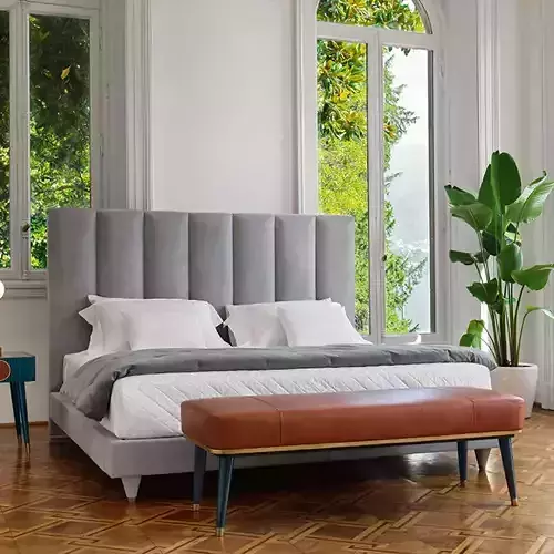 Tall Channel Headboard Bed with Bedding 