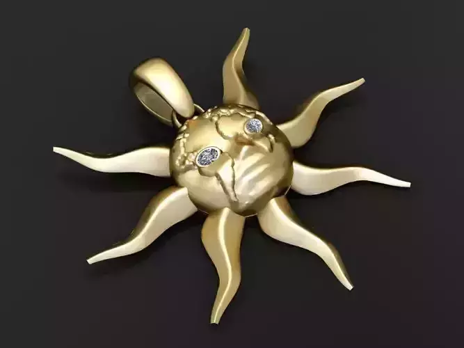 gold sun pendant 3D printable model 