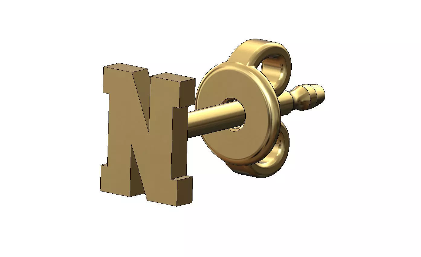 N letter varsity font stud earring 3D print model