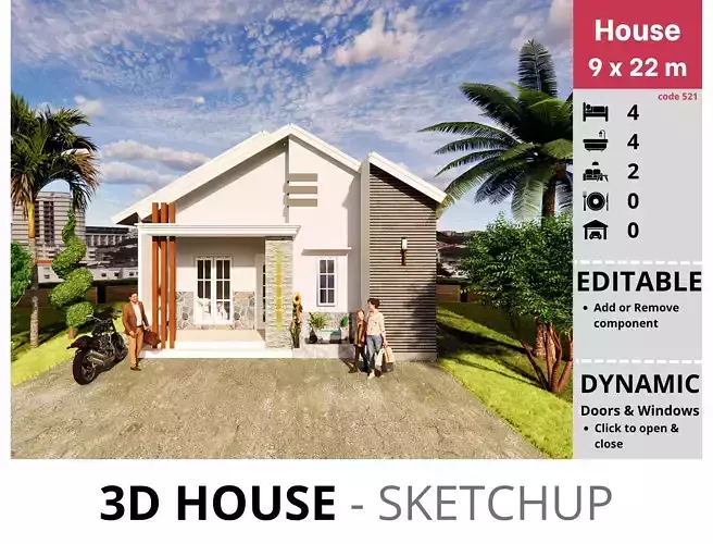 House 9x22m code 521 - Sketchup 3D model 3D model