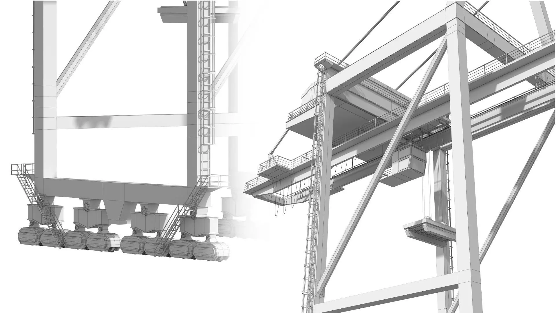 Container RTG Gantry Shore Harbour Cargo crane Quay side 3D model_13