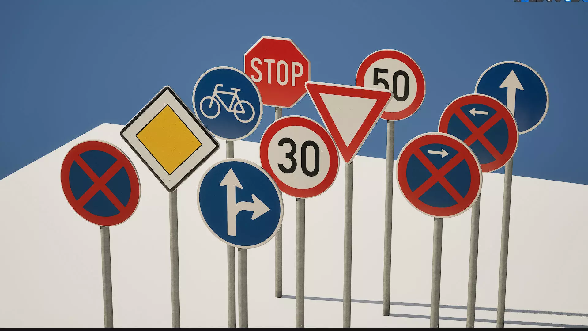 EU traffic signs Free low-poly 3D model_0