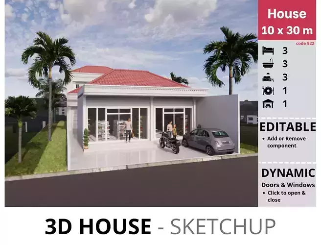 House 10x30m code 522 - Sketchup 3D model 3D model