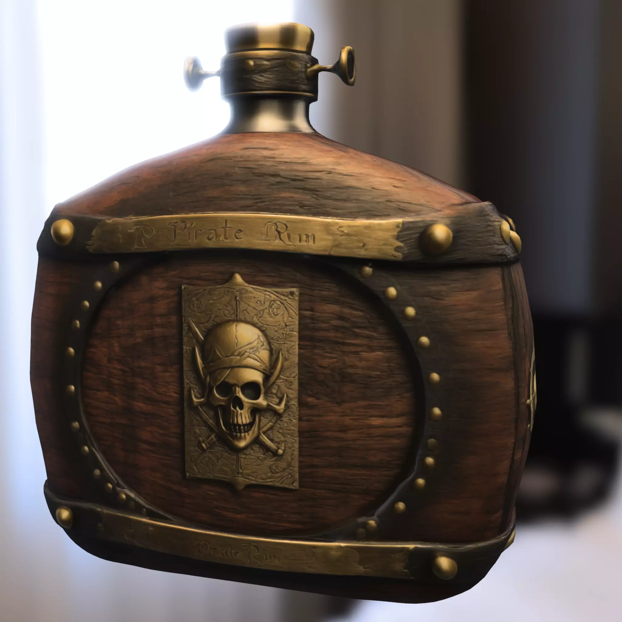 Ornate Pirate Flask with Skull Dagger Emblem Low-poly 3D model_5